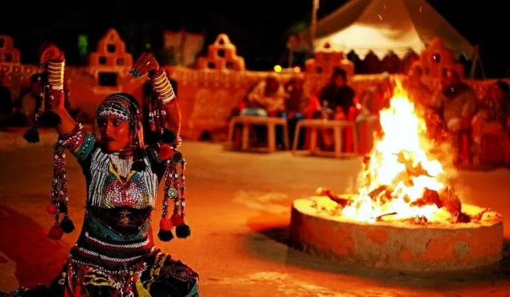 Rajasthani folk dance bonfire desert night Sam Sand Dunes Jaisalmer — TTI Tours