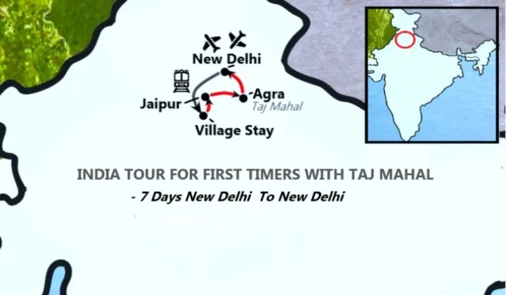 Route map India Tour First Timers 7 Days — Delhi Tordi Jaipur Agra TTI Tours