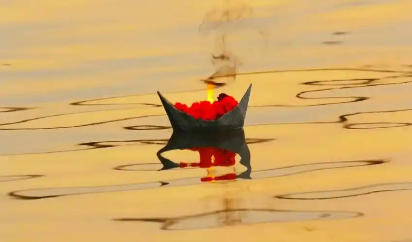 Floating Diya On River Ganges, Varanasi